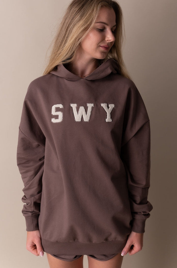 Swybrand hoodie in brown colour slightly oversized in comfy material for casual wear