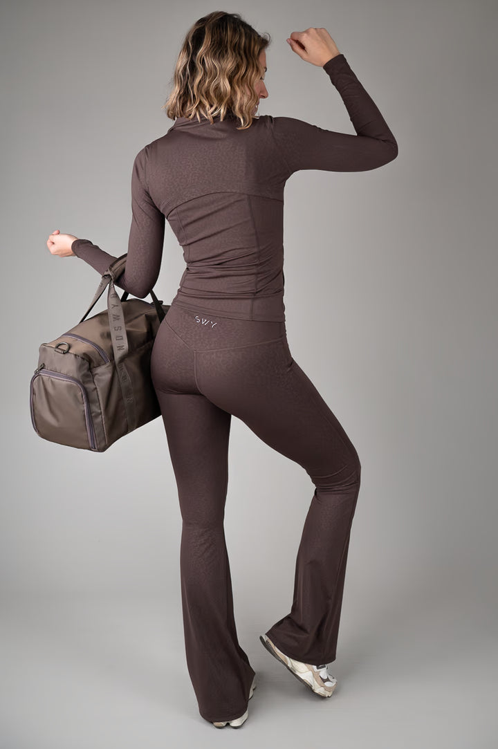 Brown Leopard Flared Leggings Outfit Back view