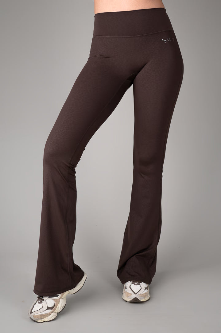 Brown Leopard Flared Leggings front view