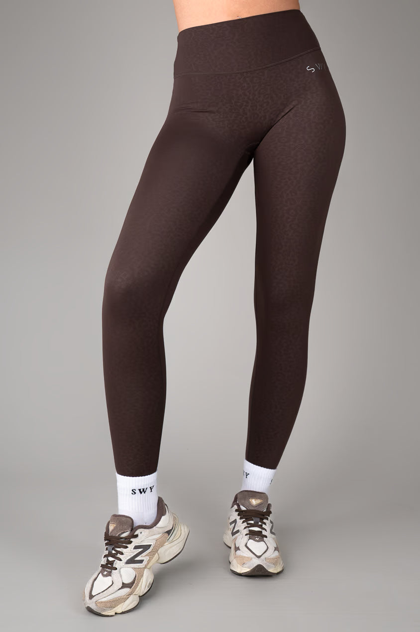 Brown Leopard Hidden Scrunch Leggings front view