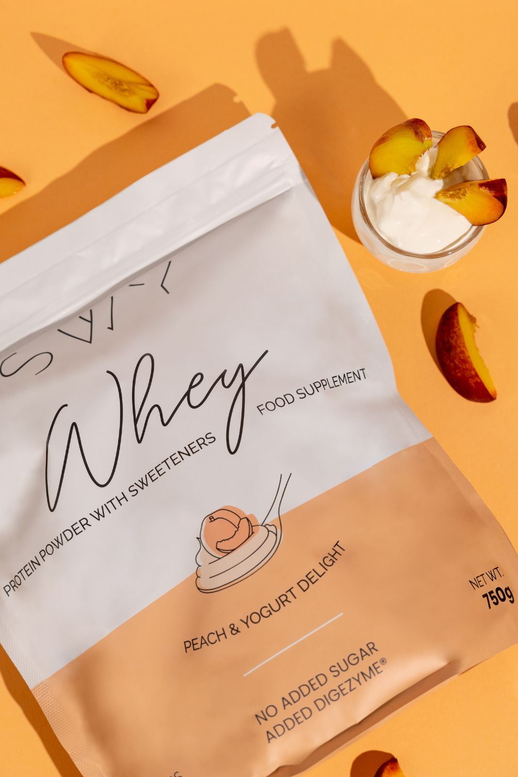 Whey Protein Peach Yogurt - food supplement with sweeteners